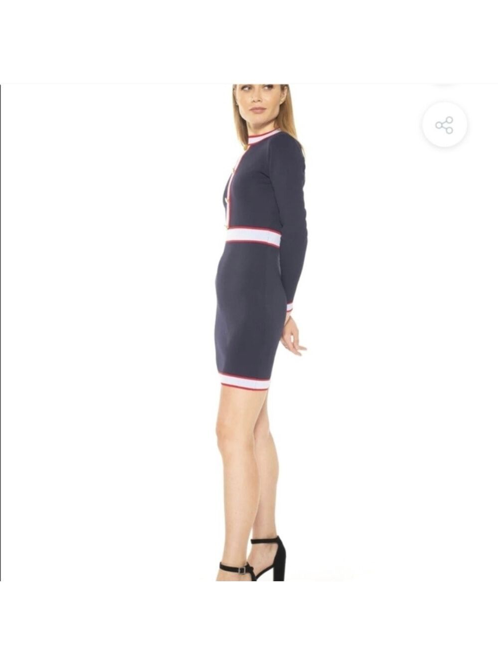 Alexia Admor Betty Red, Lte Blue & Navy color block knit dress Size Medium EUC